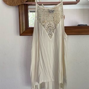 Pretty BEBE Crochet Lace Yoke Hi-Lo Tank Top